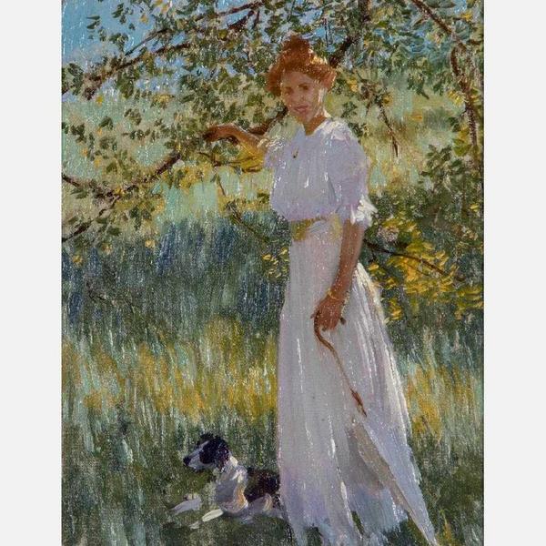 The sale will feature multiple offerings from Edward Dufner (American, 1871-1957), to include this oil on board painting titled Sunlit Portrait, 9 ¼ inches by 7 ¾ inches (est.  $2,000-$4,000).