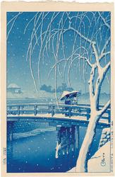 Kawase Hasui (1883-1957) Evening Snow, Edo River (Blue Version) 1932 (First Edition) Provenance: Personal collection of the late Hasui scholar Hisao Shimizu 