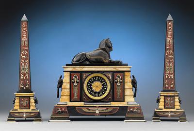 Egyptian Revival Clock Garniture