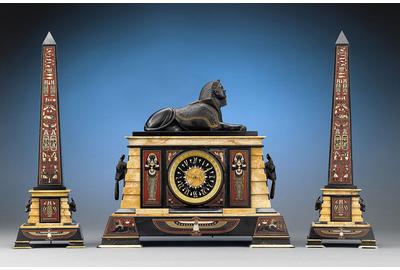 Egyptian Revival Clock Garniture