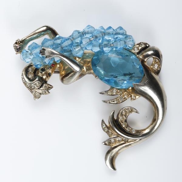 Eisenberg sterling vermeil mermaid figural pin brooch with blue crystal jewels (est.  $1,000-$2,000).