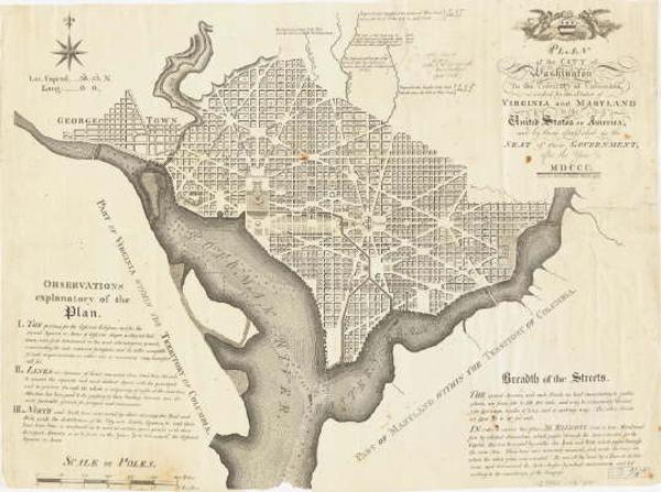 Andrew Ellicott, Plan of the City of Washington in the Territory of Columbia.  Philadelphia, 1792.  Image courtesy of Harvard Map Collection.  