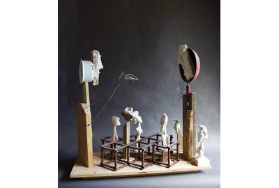 Emil Silberman, The Game,Wood & Mixed Media, 35'' x 37.5''