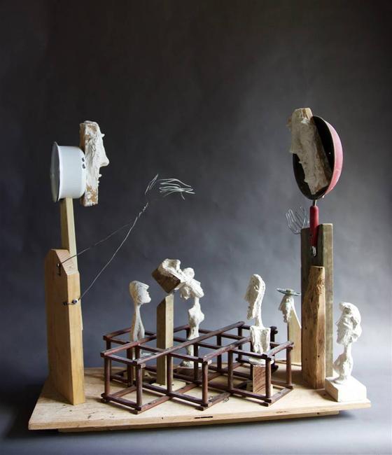 Emil Silberman, The Game,Wood & Mixed Media, 35'' x 37.5''