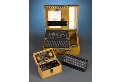 This remarkable Enigma K machine was used to transmit secret messages during World War II.  It is believed by some that the Allies' breaking of the Enigma code shortened the war by two years.