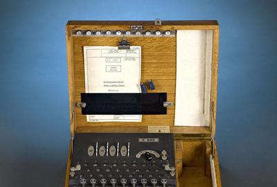 This remarkable Enigma K machine was used to transmit secret messages during World War II.  It is believed by some that the Allies' breaking of the Enigma code shortened the war by two years.