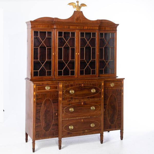 Federal Inlaid Mahogany Breakfront Secretary, Salem, Massachusetts, in the manner of Edmund Johnson (Estimate: $15,000-25,000)