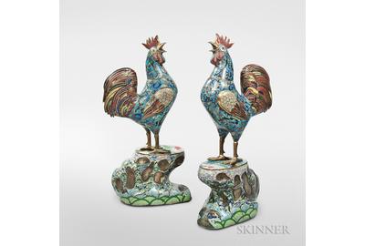 Pair of Large Bronze and Cloisonné Roosters, China (Lot 333, Estimate $20,000-30,000)