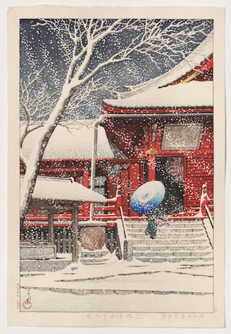 Snow at Kiyomizu Hall, Ueno, 1929, Kawase Hasui.