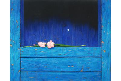 Miguel Florido - Gladiola on Blue Door, 2010, oil on canvas, 31" x 39" 