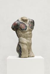 Kouros by Fabio Viale, 2016, White marble with pigment (80 x 54 x 31 cm)