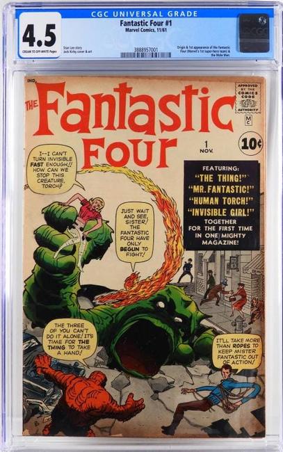 Copy of Marvel Comics’ Fantastic Four #1 (November 1961), graded CGC 4.5 (estimate: $15,000-$20,000), featuring the origin and first appearance of the Fantastic Four and Mole Man.