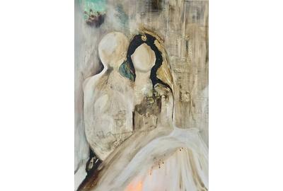 Fariba Baghi, Ceremony, Mixed Media on Canvas, 48" x 36"