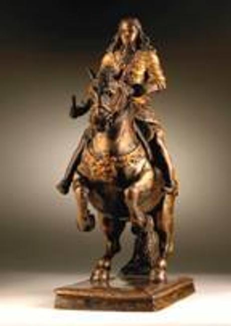 Giacomo Serpotta (1656-1732) A Bronze Parcel-gilt and Silvered Equestrian Statue of King Carlos II of Spain and the two Sicilies.  Cast by Andrea and Gaspare Romano (active 1630-1680).  Height: 34 cm.  Tomasso Brothers at TEFAF 2013, Stand 165 