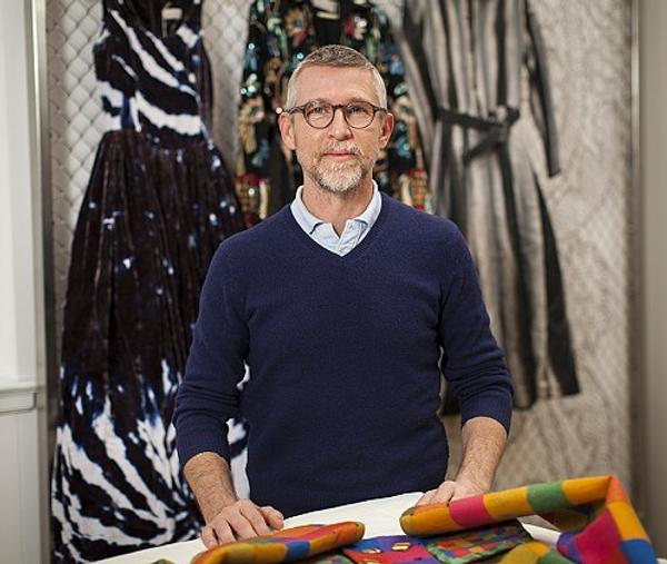 Designer Todd Oldham with some of his recent gifts to the RISD Museum’s costume and textiles collection, April 2015