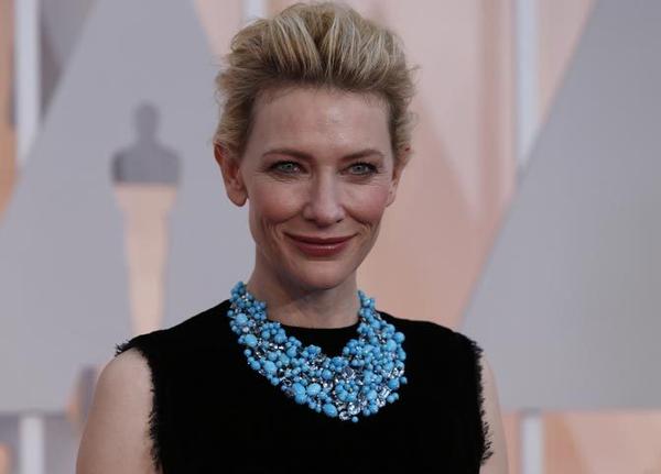 Actress Blanchett donned a statement Tiffany necklace for the 87th Academy Awards in Hollywood on Feb.  22, 2015.