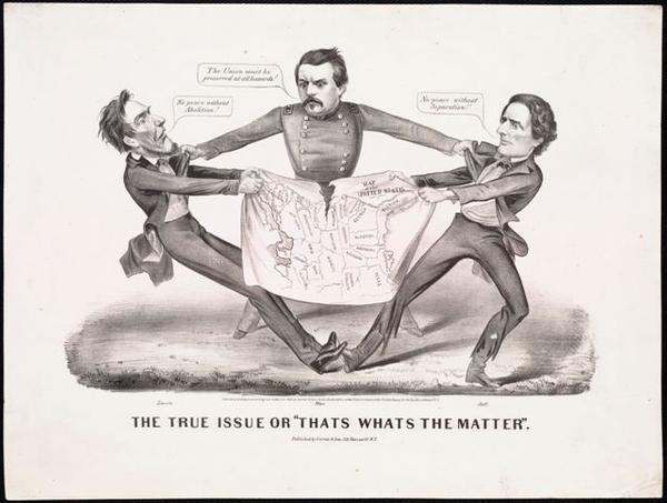 Currier & Ives.  The True Issue or “Thats Whats the Matter”.  New York, 1864.  Lithograph.  Collection Norman B.  Leventhal Map Center at the Boston Public Library.