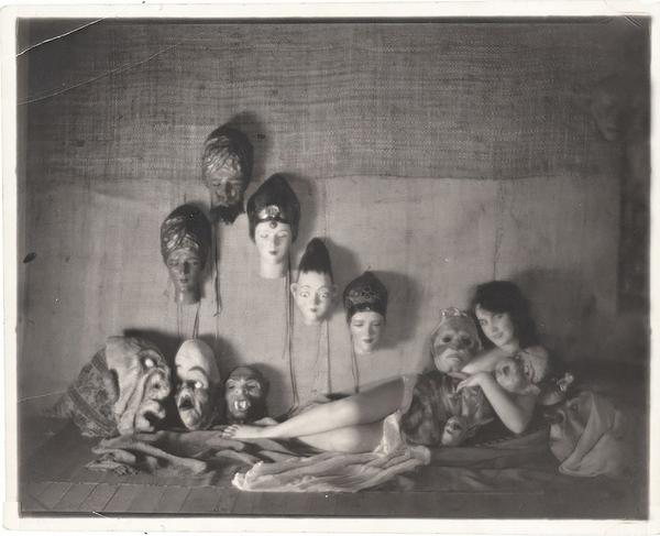 Untitled (Fay Wray with Masks) circa 1928.  William Mortensen (1897 - 1965, American) Silver Print 