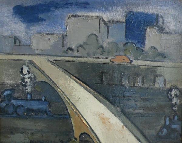 Herman Maril Viaduct, 1946, oil on canvas, 7 x 10 inches 