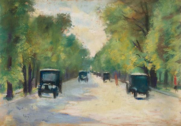 Lesser Ury, Allee im Tiergarten, Berlin, color pastels, circa 1920.  Estimate $50,000 to $80,000.