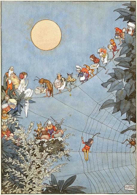 The Fairy’s Birthday, 1925, published in Holly Leaves, December, 1925.  W.  Heath Robinson (1872–1944).  Pen, ink, and watercolor,17 1/2 × 12 3/8 in.  (44.5 × 31.5 cm).  The William Heath Robinson Trust