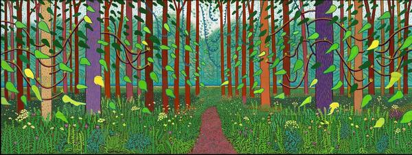 David Hockney, 'The Arrival of Spring in Woldgate, East Yorkshire in 2011 (twenty eleven)', Oil on 32 canvases (36 x 48" each), 144 x 384" overall, © David Hockney, Photo Credit: Richard Schmidt, Centre Pompidou, Paris.  Musée national d’art moderne – Centre de création industrielle