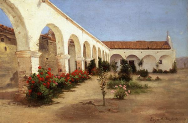 “Façade of Mission San Juan Capistrano,” circa, 1885 by Elizabeth Jaynes Borglum (1848-1922) Oil on canvas / 16 x 22 inches The Irvine MuseumCollection at the University of California, Irvine