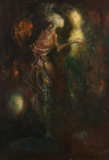 Leonor Fini, "L'amour sans condition," 1958, oil on canvas, 36 x 25 1/2 inches