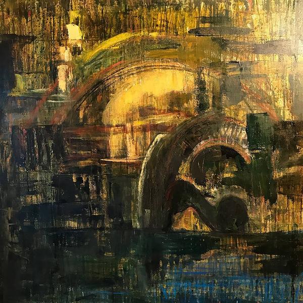 Fleur Cowgill, Butrint Lion Gate, Oil & Mixed Media on Canvas, 39'' x 39''