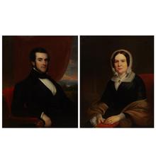 Two oil on canvas portraits attributed to Frederic R.  Spencer (N.Y., 1806-1875), titled Portrait of a Gentleman in an Armchair and Portrait of a Woman in a Lace Scarf (est.  $2,000-$4,000).