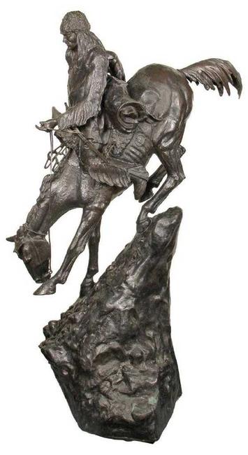 Large reproduction of a bronze sculpture by Frederic Remington, titled The Mountain Man, #17 of 50, 64 inches tall (est.  $35,000-$45,000).