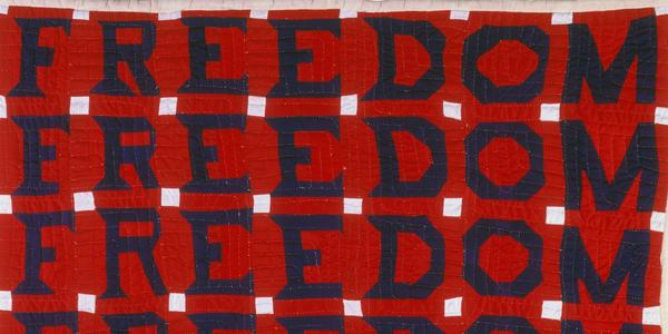 reedom Quilt; Jessie B.  Telfair (1913–1986); Parrott, Georgia⁠ 1983; Cotton, with pencil; 74 x 68 in.; Collection American Folk Art Museum, New York; Gift of Judith Alexander in loving memory of her sister, Rebecca Alexander, 2004.9.1⁠⠀ Photo by Gavin Ashworth⁠⠀