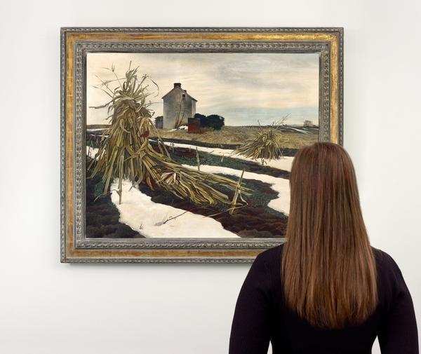 The auction premiere of Andrew Wyeth’s "Winter Corn Fields" achieved $1,415,000 at Freeman’s.