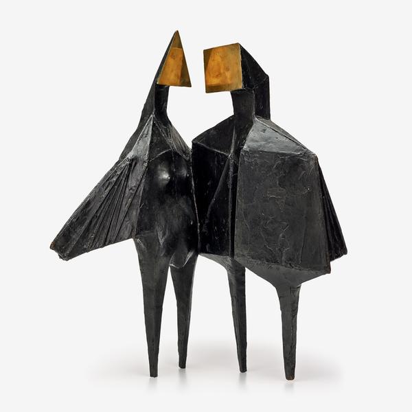 “Winged Figures Version II” exhibits Lynn Chadwick’s enduring interest in spatial relationships and precise geometric forms.  Sold for $137,000.  