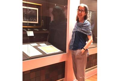 Anna Pinto at the Grolier Club, for The Calligraphy Revival exhibition.  