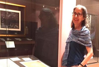 Anna Pinto at the Grolier Club, for The Calligraphy Revival exhibition.  