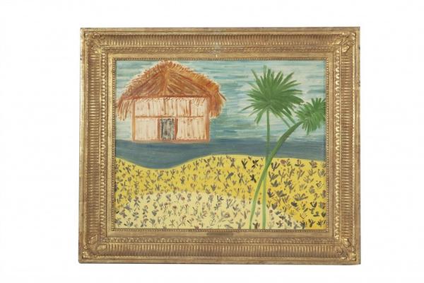 Emile Gaugin (French, 1899-1980) oil on canvas titled Hut with Palms (est.  $300-500).