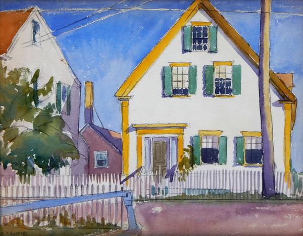 Watercolor on paper by George Copeland Ault (N.Y./Ohio/England, 1891-1948), titled White and Yellow: Provincetown, 10 ¼ inches by 14 inches (sight) (est.  $1,500-$2,500).