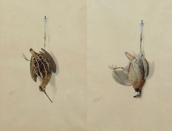 Two bird depictions by George Louis Viavant (New Orleans, 1872-1925), titled Natur Morte of a Snipe and Natur Morte of a Pheasant (lots 307 and 308, each est.  $4,000-$8,000).  