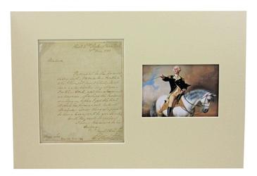 One-page letter penned and signed by George Washington on May 15, 1783, addressed to Miss Sidney Lee, the sister of a recently deceased Continental Army general (est.  $18,000-$20,000).