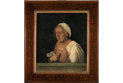 Giorgione (1477–1510), Italy, La Vecchia, circa 1502–08, oil on canvas, 26 ¾ x 23 ¼ in.  (68 x 59 cm), Gallerie dell’Accademia, cat.  272, © Archivio fotographico G.A.  VE, courtesy of the Ministry of Cultural Heritage and Activities—Gallerie dell’Accademia, Venice