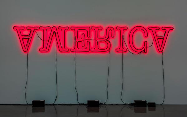 Glenn Ligon, Untitled (America), 2018.  Neon and paint.  Lent by Glenstone Museum, Potomac, Maryland