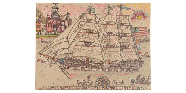 William O.  Golding (American 1874-1943), 'U.S.S.  Constellation,' 1933; pencil and crayon on paper; courtesy of Telfair Museums.