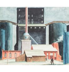 Watercolor painting by David Granahan (American, 1909-1991), titled Night Shifts (1934) ($500-$700).