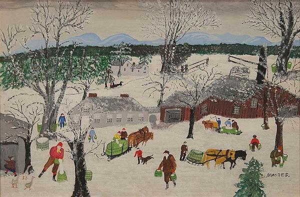 This 1954 oil on Masonite work by the iconic American folk artist Grandma Moses, titled Sap Gathering, sold for $78,000 on April 11th.