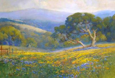 Percy Gray "Poppies and Lupine", watercolor 20 x 30 inches SOLD