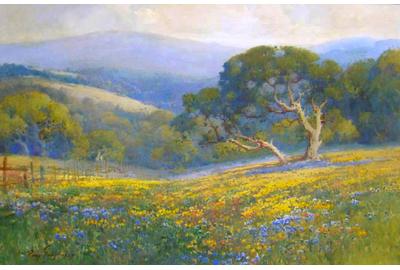 Percy Gray "Poppies and Lupine", watercolor 20 x 30 inches SOLD