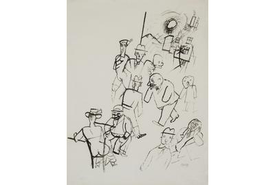 "Street Scene" ink drawing by George Grosz, 22 3/4 x 17 1/4 in., 57.8 x 43.8 cm