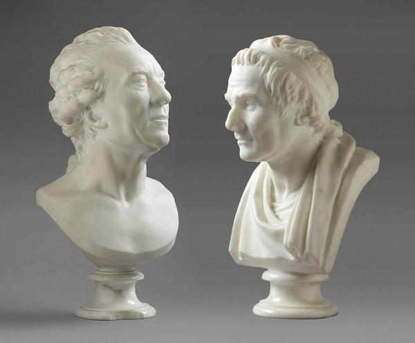 Two rediscovered marble busts by the French 18th century sculptor Jean-Antoine Houdon (French, Versailles 1741-1828 Paris), purchased by a European phone bidder ($1.475 million).