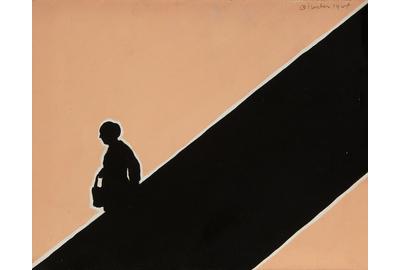 Idelle Weber (b.  1932) Escalator, 1964 Acrylic on panel 8 x 10 1/2 inches